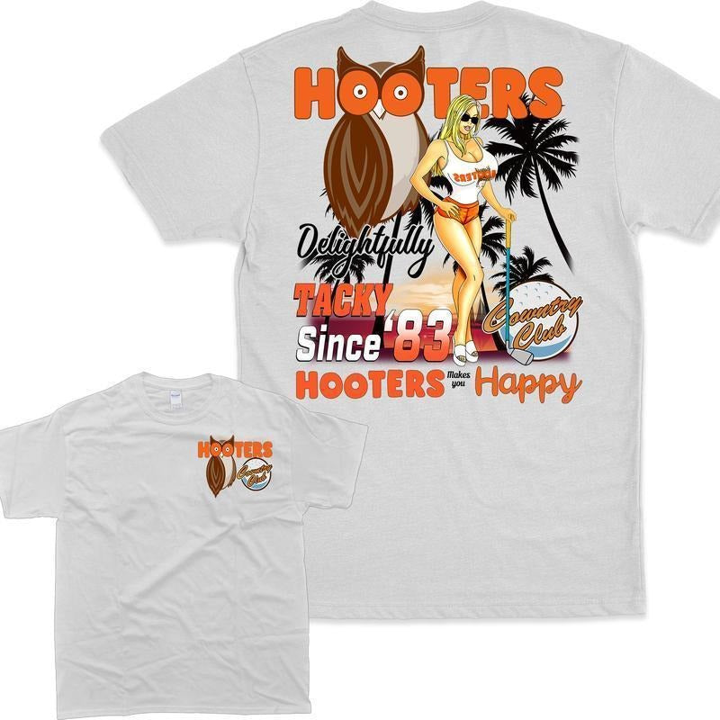 Vintage 90s Hooters Country Club Graphic Unisex T-Shirt, 2 Siders Cotton T-Shirt