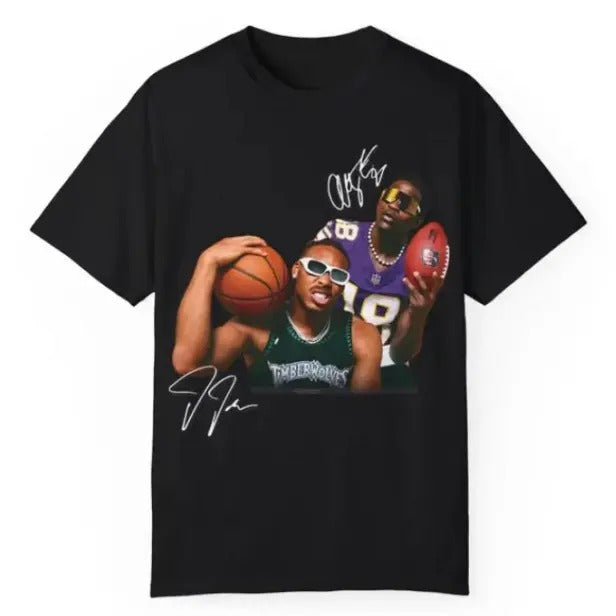 Vintage Anthony Edwards and Justin Jefferson Tee, Funny Graphic shirt, Sweatshirt American Football Bootleg Best Gift Top Underwear Streetwear