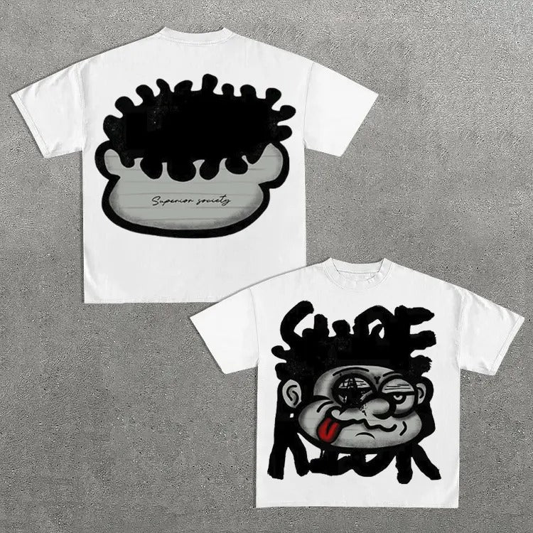 Vintage Big Face Graphic Cotton T-Shirt