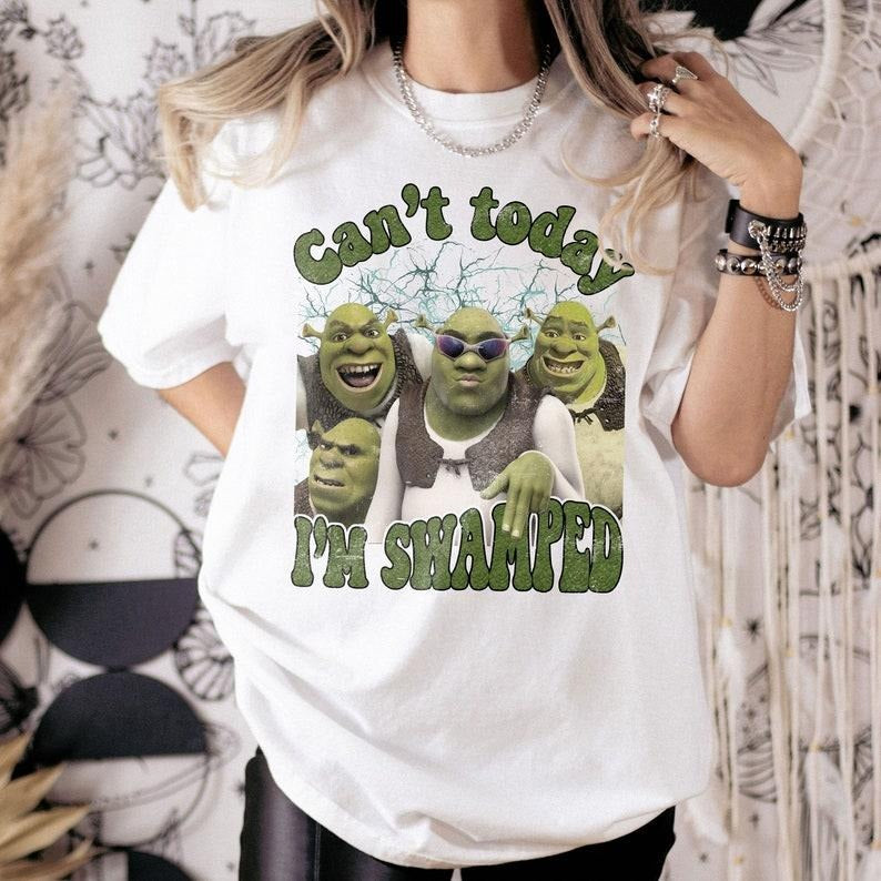 Vintage Can't Today I'm Swamped Unisex T-Shirt - Humorous Shrek Inspired Tee, Ironic & Sassy, Fun Gift Idea, Funny Meme...