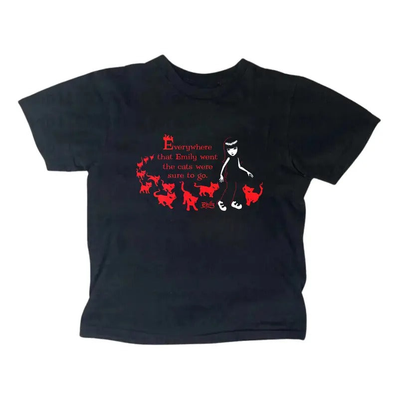 Vintage Cat Girl Baby Tee, Gothic Emo Girl Baby Tee, Y2k Top Women Streetwear, Grunge 2000s, Women Fitted T-Shirt, Gift...