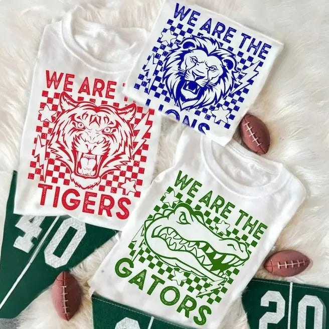 Vintage Checkerboard We Are Mascot All School Name Black And White T-Shirt. Classic Cotton