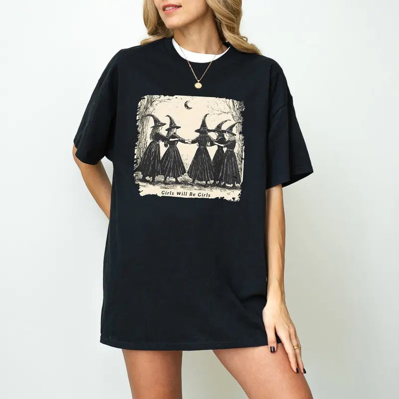 Vintage Girls Will Be Girls Witch Shirt, Funny Witch Vintage Shirt, Vintage Halloween Women Shirt, Witchy Vibes Shirt