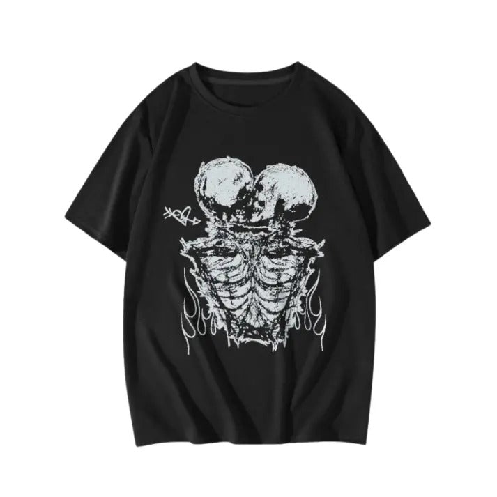 Vintage Goth Men Skeleton Print Y2k Graphic Tee, Sweatshirt, Hoodie Gift For Women Top Womenswear Underwear Cotton T-Shirt Polyester Streetwear