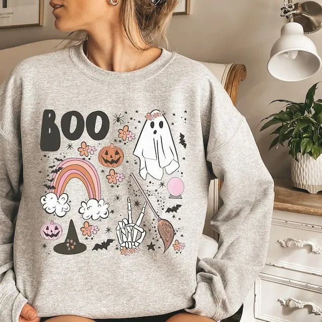 Vintage Halloween Sweatshirt, Halloween Sweater, Halloween Shirts for Women, Halloween Crewneck Hoodie | InkThreadWorks.com