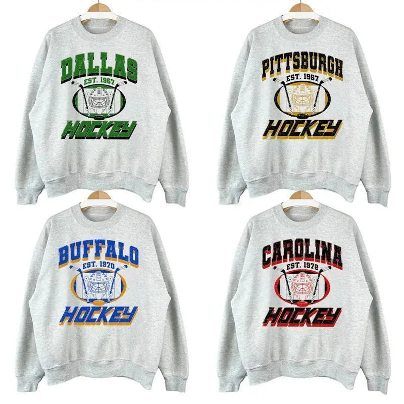Vintage Hockey Style All Team Ash Grey Crewneck Sweatshirt, American Hockey Fan Shirt, Gameday Sweatshirt, Hockey Thowback Vintage All Teams Sweatshirt, Vintage Graphic Tees, Unisex Sweatshirts football team