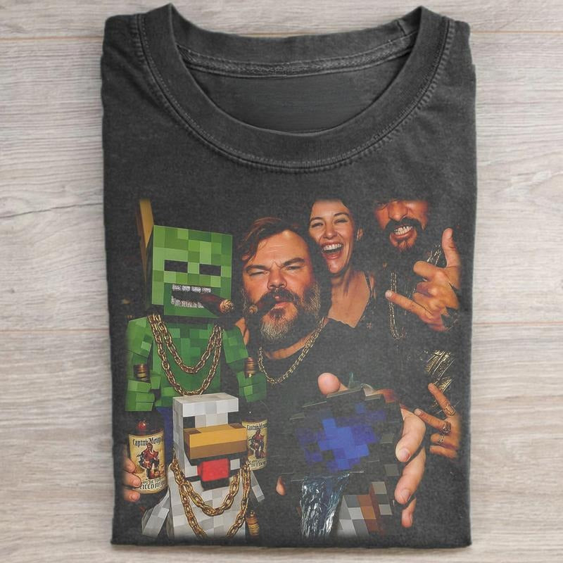 Vintage Jack Black Chicken Jockey Funny Graphic Tee - Funny Minecraft Shirt - A Minecarft Movie Shirt - Cute Baby Zombie Shirt Streetwear Casual