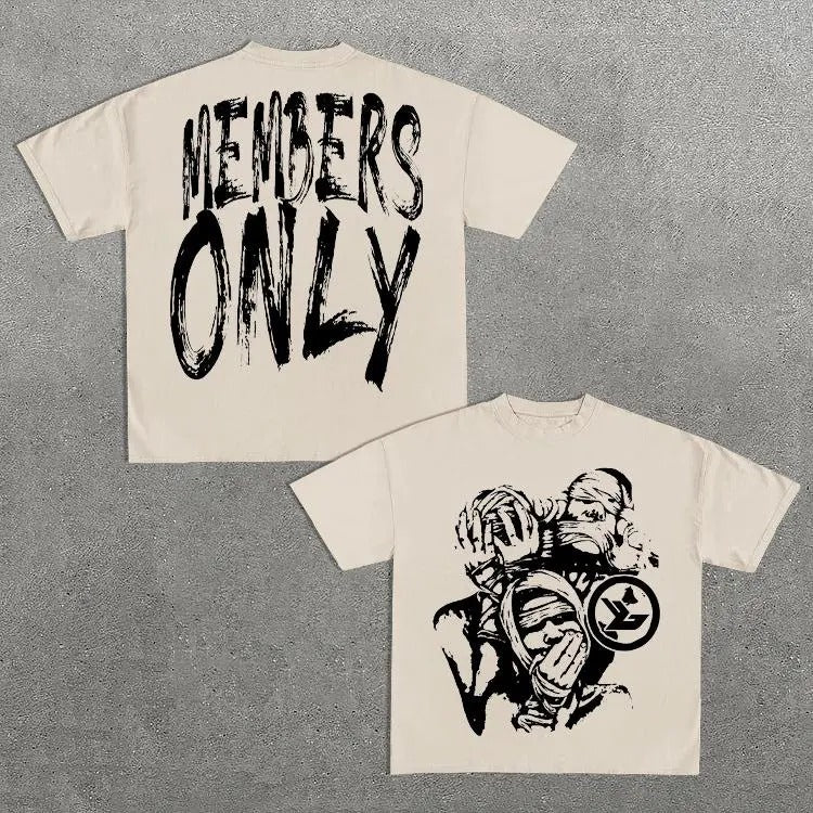 Vintage Members Only Graphic Short Sleeve T-Shirt Y2k Graphic Tees Cotton Top vintage graphic tees Womenswear Breathable