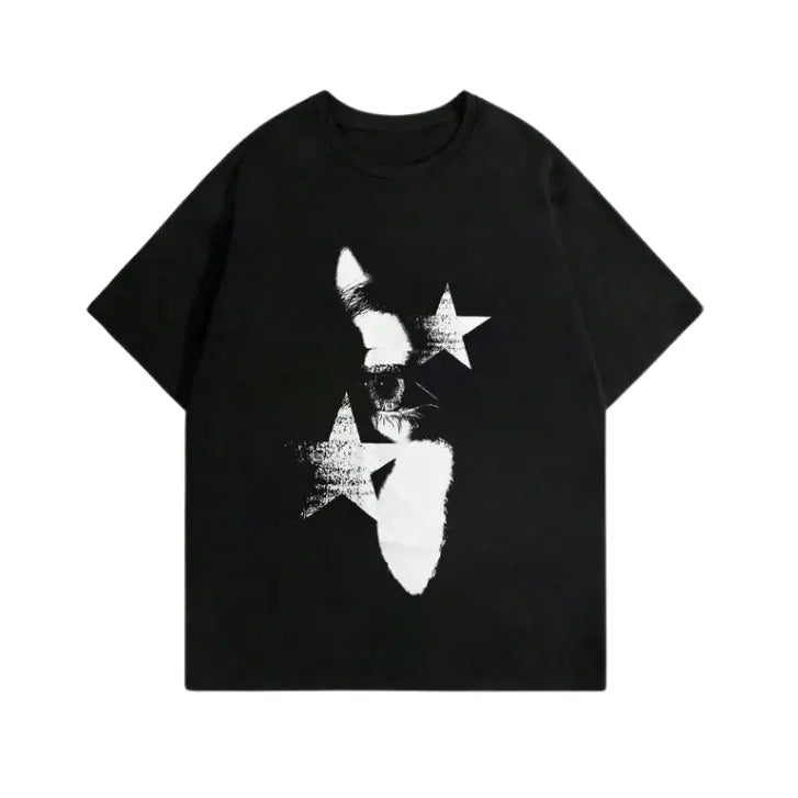Vintage Men's Regular Fit Star & Eye Print Round Neck Graphic Tee, Sweatshirt, Hoodie Gift For Women Top Womenswear Underwear Cotton Polyester