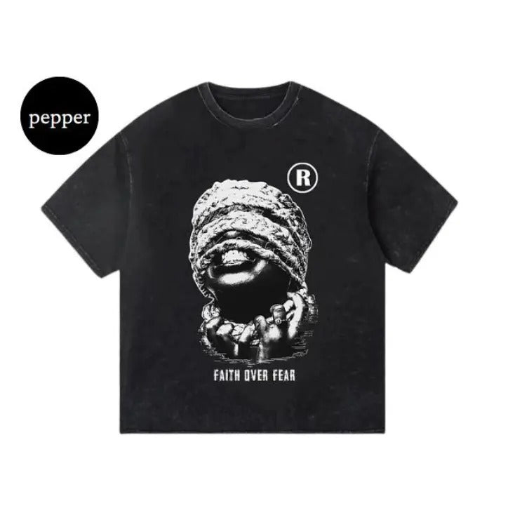 Vintage Mummy Faith Over Fear Graphic T-Shirt, Hoodie, Sweatshirt S-3XL, Streetwear & Underwear Round Neck Fitted Summer