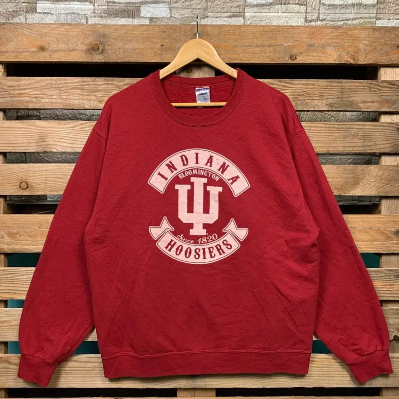 Vintage Ncaa Indiana Hoosiers Sweatshirt Indiana Pullover Sweater Hoosiers Crewneck Jumper Indiana Hoosiers Logo Graphic Print Red Large