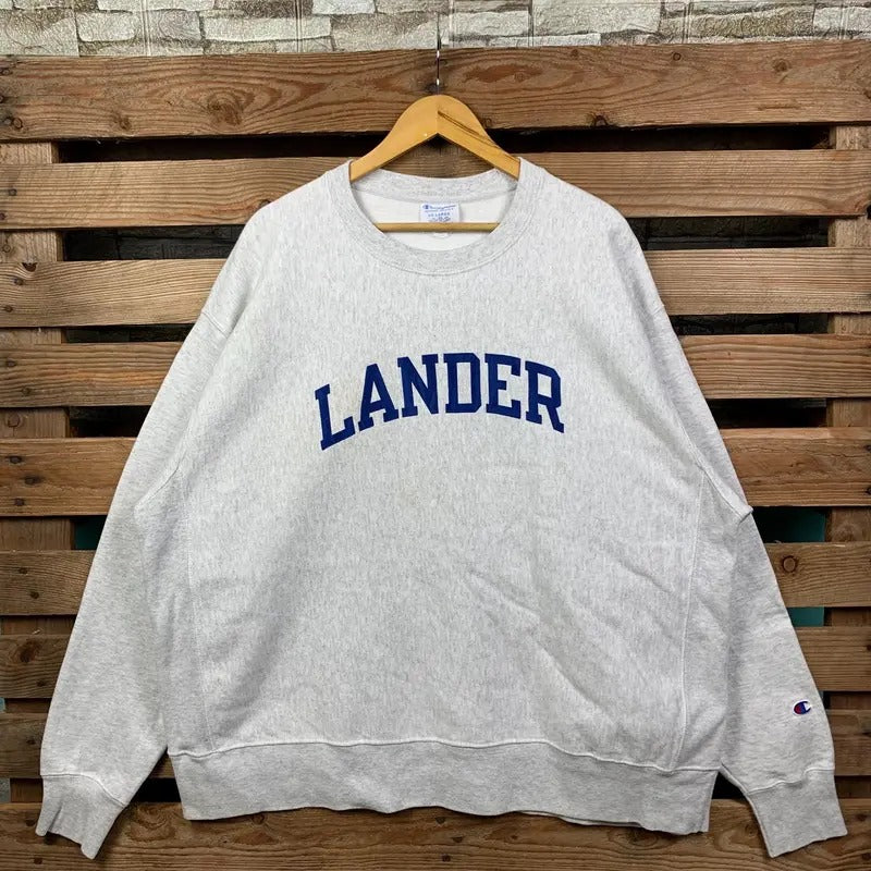 Vintage Ncaa Lander Sweatshirt Lander Crewneck Sweater Lander Pullover Jumper Lander University Embroidery Logo Grey...