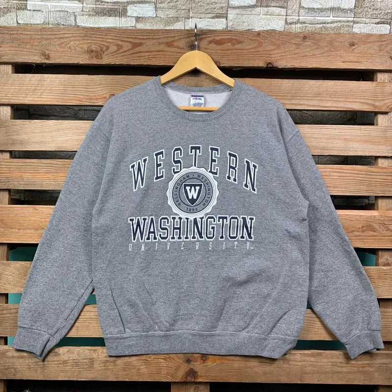 Vintage Ncaa Western Washington Sweatshirt Western Crewneck Jumper Washington Pullover Jumper Western Washington Graphic Print Logo Medium