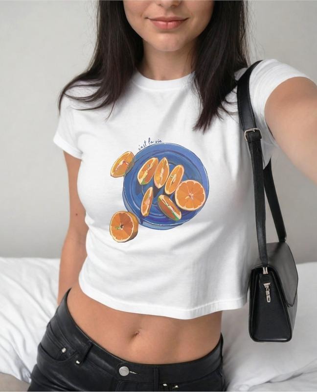 Vintage Orange Baby Tee, Graphic Tee, Fruit Baby Tee, Y2k Oranges Shirt, Girl Summer 90s, Women 2000s Tops, Emo Girls Baby Tees, Punk Streetwear