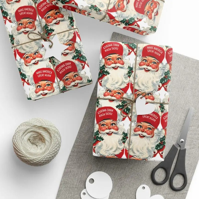 Vintage Santa MAGA Christmas, Christmas Trump Gift Wrap, Trump Wrapping Paper for Gifts, Maga Gift Wrap Christmas Trump 2024, Santa Trump