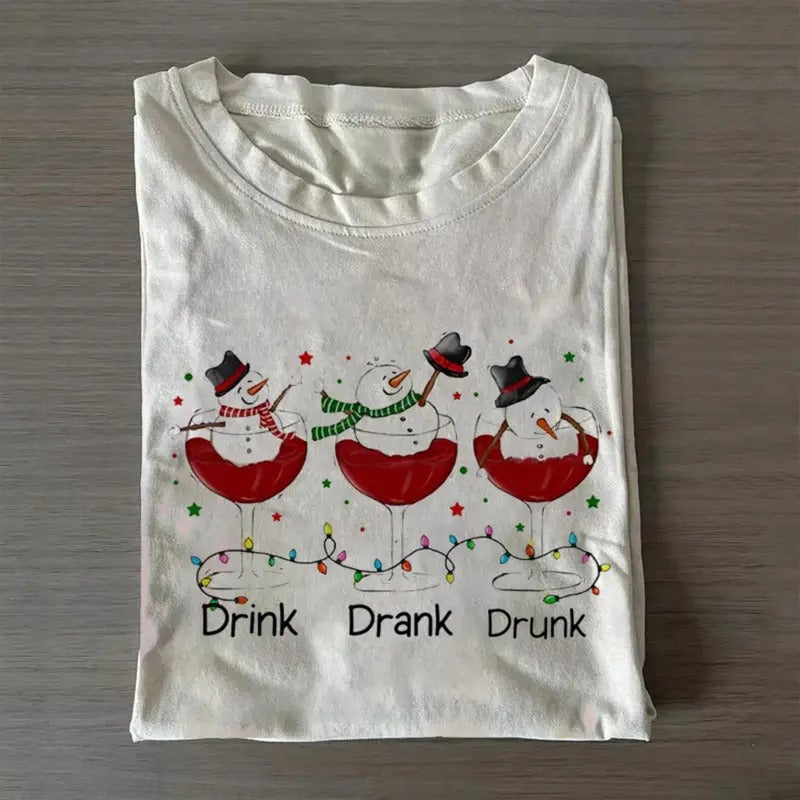 Vintage Snowman Drink Drank Drunk Graphic Tee - Funny Drinking Christmas Shirt - Merry Christmas - Santa Claus - Christmas Party Shirt - Christmas Gifts
