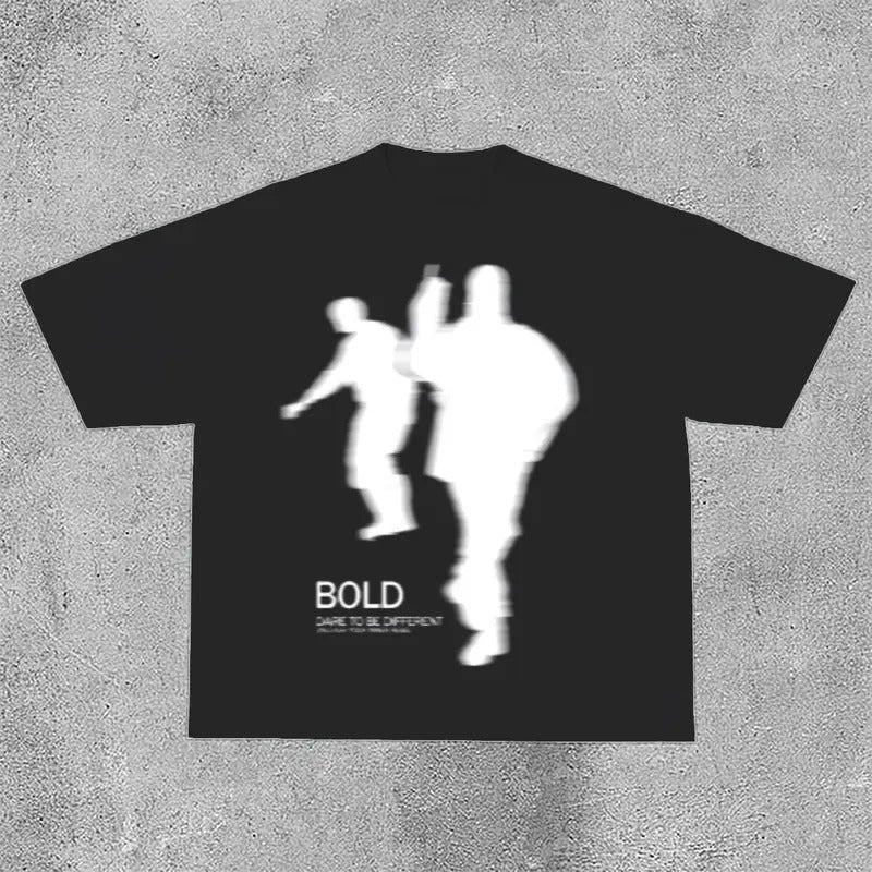 Vintage Street Portrait Graphic Print Cotton T-shirt