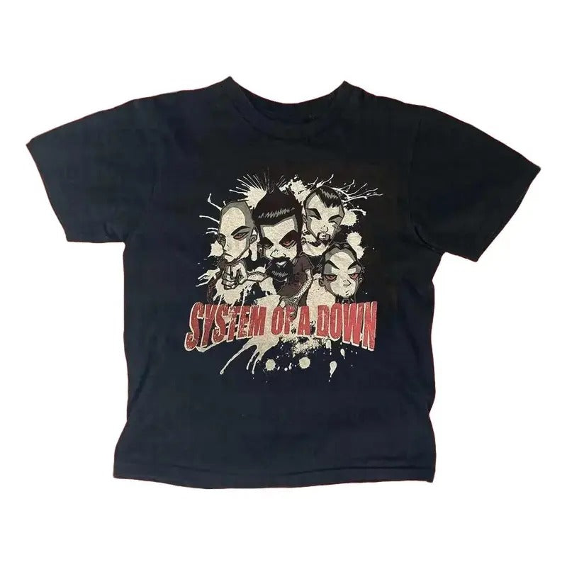 Vintage System Of a Down Baby Tee, Gothic Emo Girl Top, Y2k Top Women Streetwear, Scene Clothing 2000s, Women Fitted...