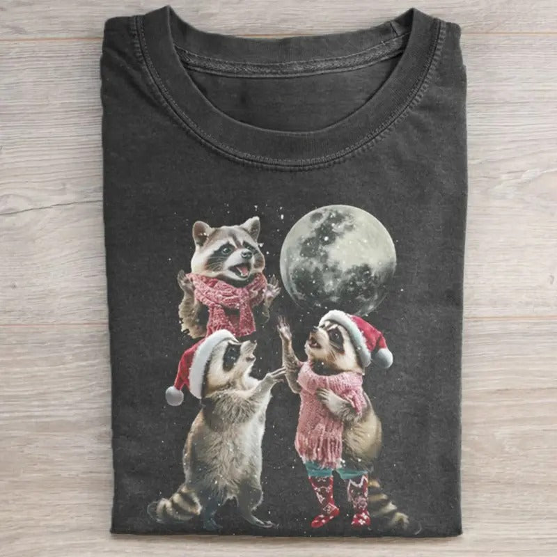 Vintage Three Raccoons Santa Claus Graphic Tee - Christian Christmas - Funny Christmas Gifts - Xmas - Merry Christmas Menswear Top