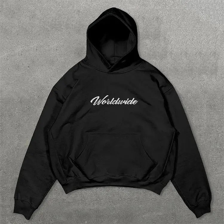 Vintage Unisex Move In Silence Graphic Oversized Hoodie vintage shirts Cotton Menswear