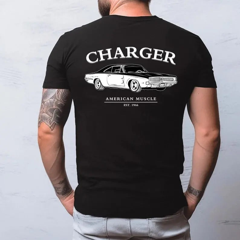 Vintage Vibe 2 Sides Dodge Charger 1969 Men's Cotton Tee Old School Dodge Tee Gift for Him Classic Dodge Car Casual Menswear