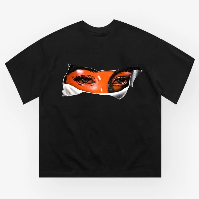 Virgin Mary Eye Print T-shirt, Vintage Graphic Tee, Y2k Clothing, Unisex Cotton Crewneck T-Shirt - Medium, Short Sleeve, Casual Streetwear Printed Tee