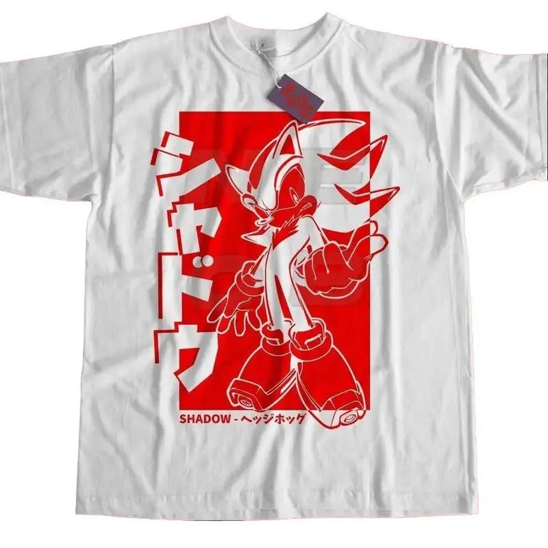 WHITE - The Hedgehog Japanese shirt, The Hedgehog Adventure 2, Dreamcast Japanese Streetwear, Shadow shirt Crewneck...