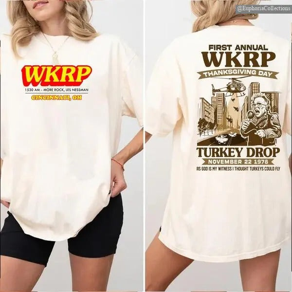 WKRP First Annual Thanksgiving Day WKRP Turkey Drop Shirt, Sweater, Hoodie, In Cincinnati Movie Sweater, Drop Turkey Tee , Global Trending Outfits