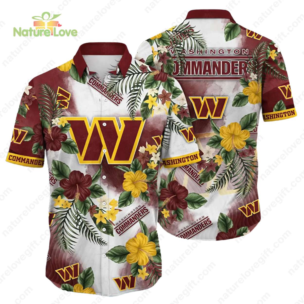 Washington Commanders Hibiscus Tropical Floral Hawaiian Shirt
