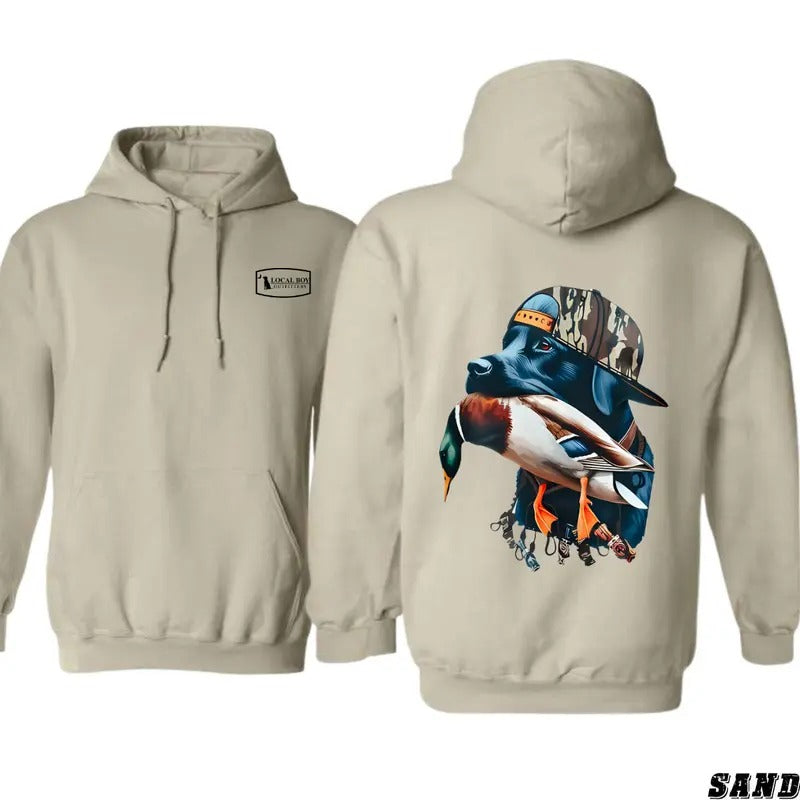 Waterfowl Hunter Hoodie by Local Boy - Features a vibrant, action-packed duck hunting graphic, perfect for outdoor adventures, unisex.