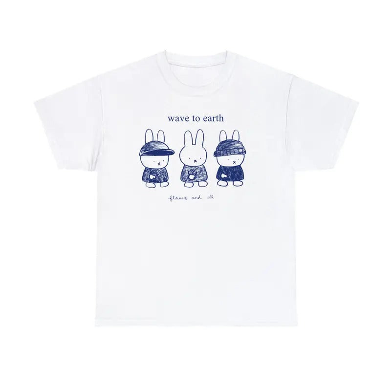 Wave To Earth Miffy Inspired T-Shirt Music Fan Cartoon Rabbit Graphic Unisex Meme Tee