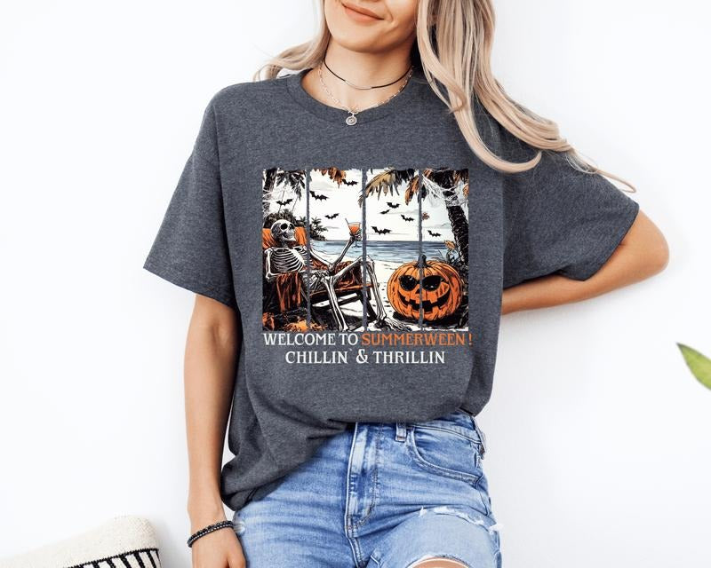 Welcome to Summerween Halloween Unisex T-Shirt, Graphic Tees for Women & Men, Oversized Cotton Tees, Autumn Wear