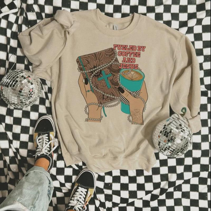 Western Fueled By Coffee & Jesus Sweatshirt, western clothing Sweatshirt, western outfits women, western tops T-Shirts,...