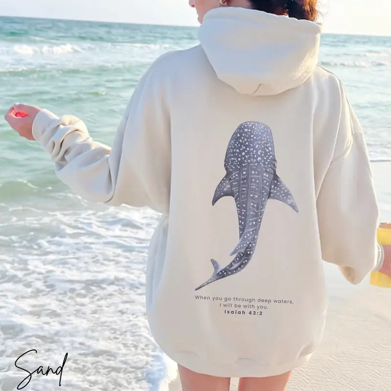 Whale Shark Unisex Hoodie, Beachy Shark Hoodie, Coconut Girl Jesus Hoodie Christian Crewneck Faith Over Fear Surf Hoodie Beach Hoodie Classic Cotton