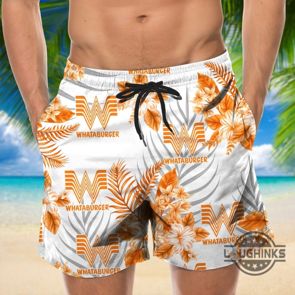 Whataburger Hawaiian Shirt And Shorts Fast Food Aloha Shirts Whataburger Button Up Swim Beach Suit Men Summer Gift For Him Dad