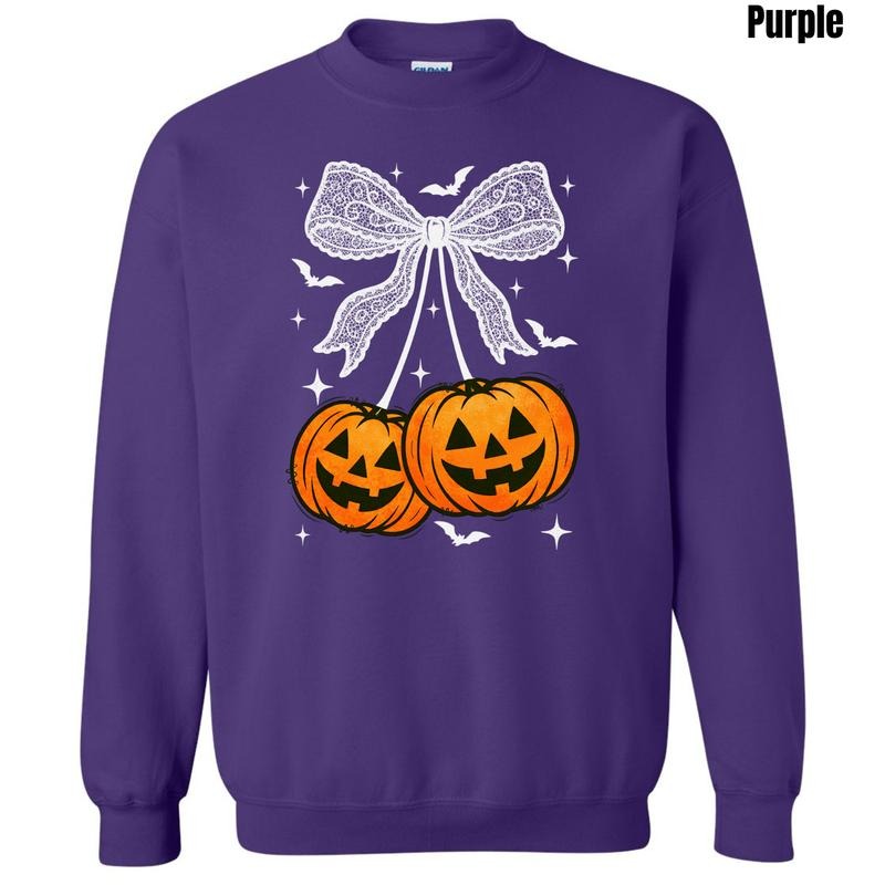 White Bats & Pumpkins Bow Sweatshirt 'NLB' T-Shirts, Hoodie | InkThreadWorks.com