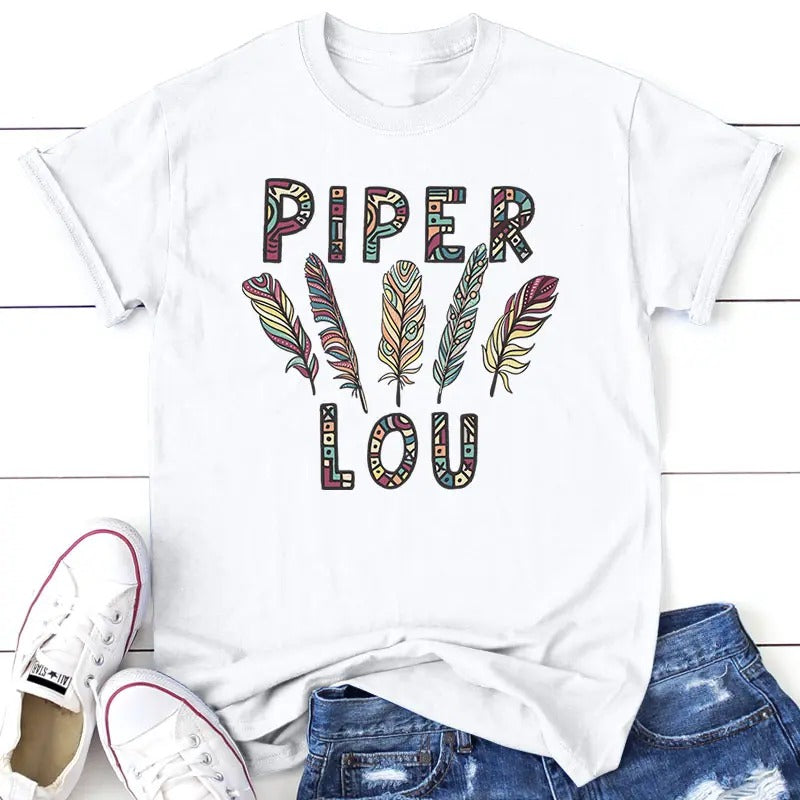 Piper Lou Feathers Tee, Proudly Printed In The USA, Tee Gray / White, #sassy #cute #colorprint Hoodie, Sweatshirt