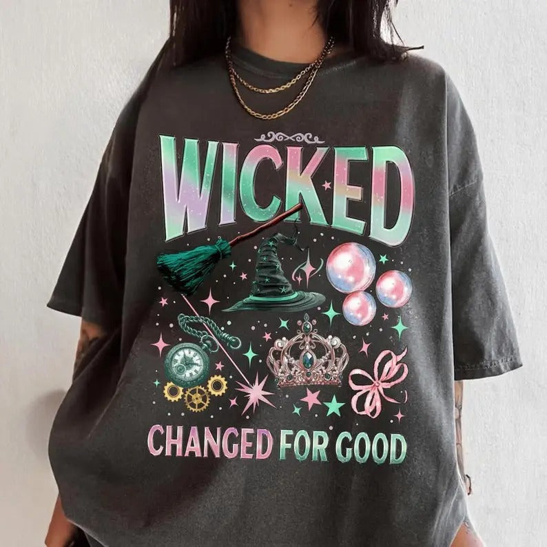 Wicked Change For Good T-Shirt, Defy Gravity Broomstick Magic Wand, Wizard Movie Fan T-Shirt, Wicked Musical Fan Gift