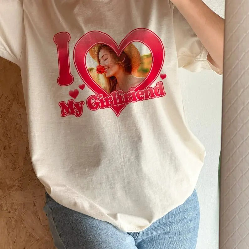 I Love My Girlfriend Tshirt Custom Photo, I love my girlfriend/ boyfriend/Wife Custom Shirt, Custom Shirt, I Love My Girlfriend Shirt Custom, Valentine's Day shirt ,Valentine Gift, Shortsleeve Crewneck Cotton Unisex T-Shirt