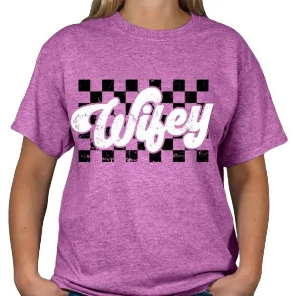 Wifey Checkered T-shirt for Women - Casual Comfortable Top Hoodie, Sweatshirt | InkThreadWorks.com
