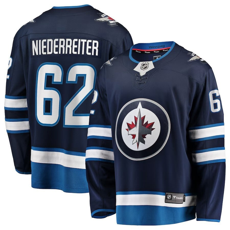 Winnipeg Jets #62 Nino Niederreiter Home Premier Breakaway Player Jersey - Navy
