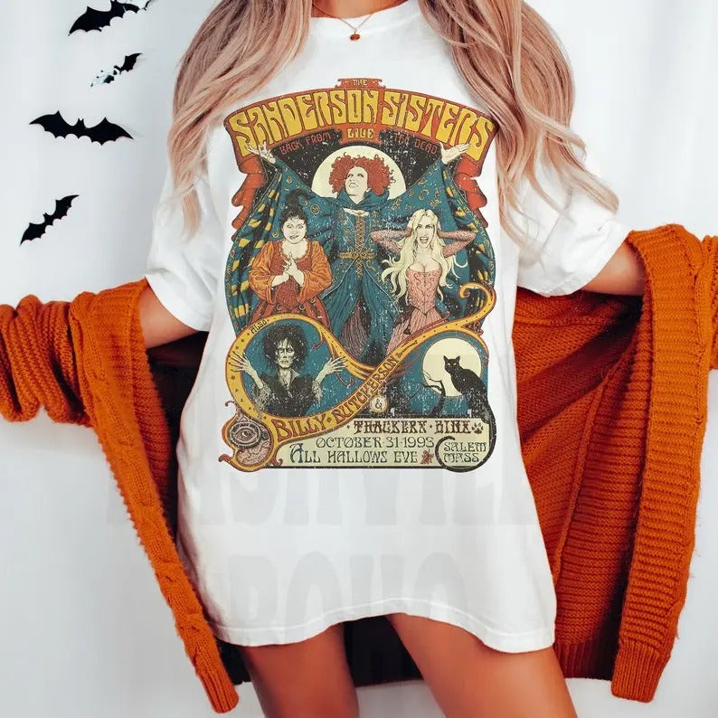 Witch Tee, Witch Sisters Vintage Style Halloween, Graphic Tee,Oversized Tee, Halloween