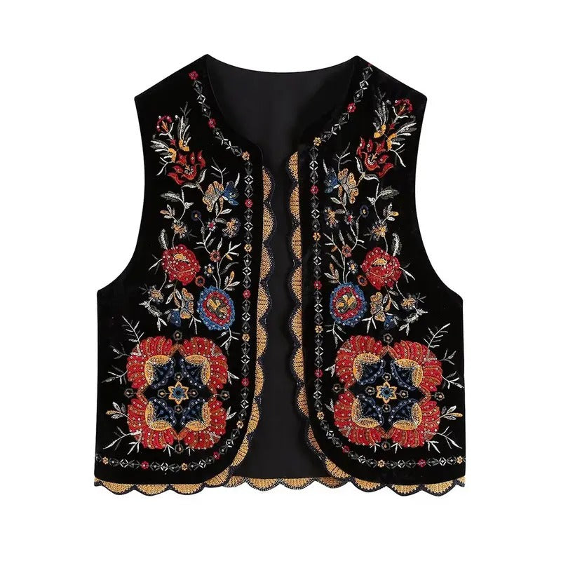 Women Vest, Sleeveless Open Front Embroidery Flower Outwear Gilet for Casual Street Womenswear Basic T-Shirts, Hoodie,...
