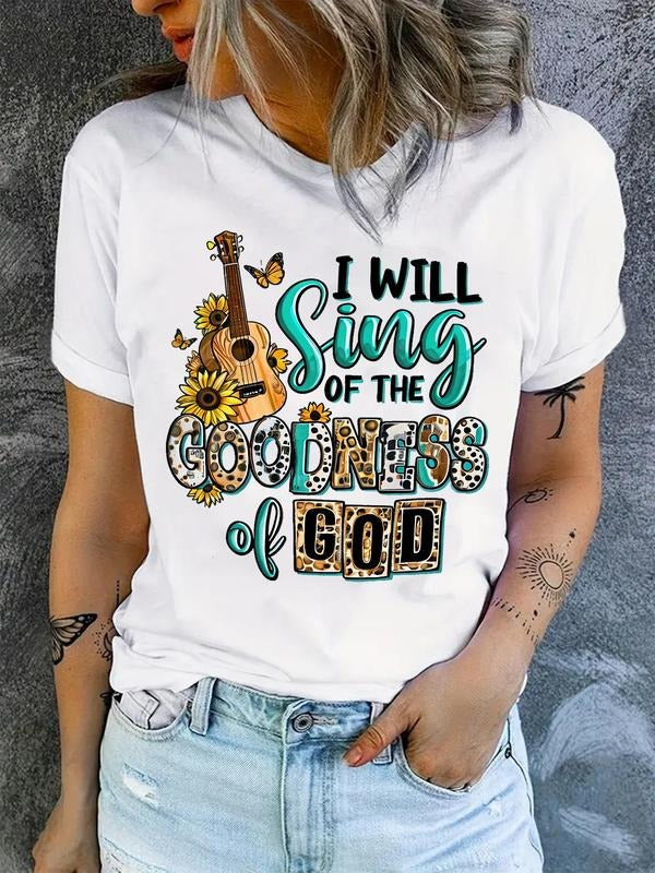 Women's Cartoon Graphic Print Round Neck Tee, Fashion Casual Short Sleeve T-shirt, Ladies Summer Clothes for Daily Wearstyle{n002}2