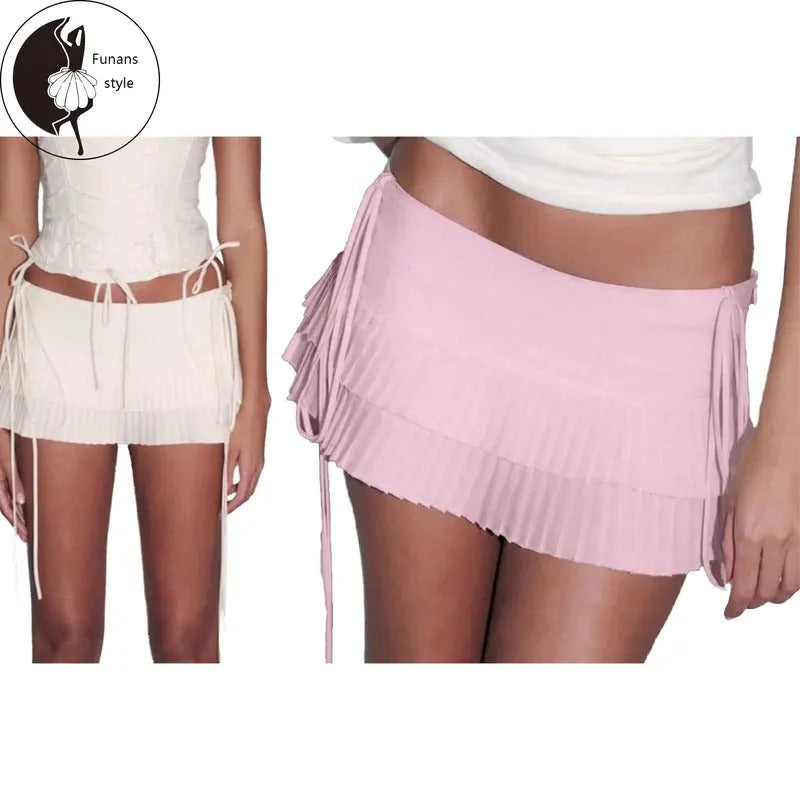 Women's Fashion Mini Skirts Solid Color Side Tie-Up Short Skirts Summer Casual Pleated Skirts T-Shirts, Hoodie, Sweatshirt