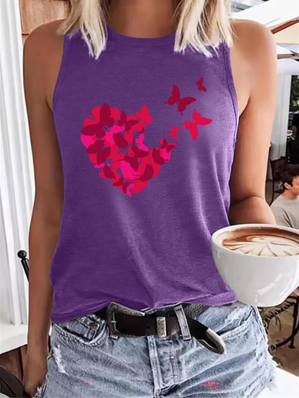 Women's Floral & Butterfly Print Tank Top, Casual Sleeveless Top for Summer, Ladies Clothes for Daily Wear T-Shirts,...