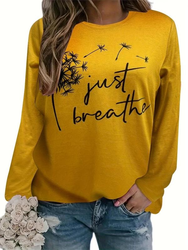 Women's Graphic Letter Print Round Neck Long Sleeve Tee, Crew Neck T-Shirt, Casual Women's Top for Spring & Fall