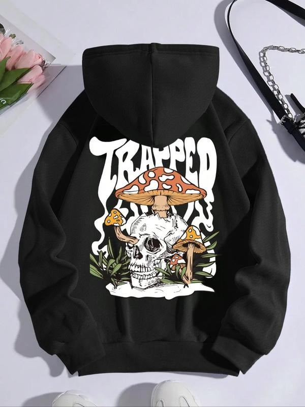 Women's Halloween Graphic Pocket Drawstring Hoodie, Long Sleeve Hooded Trendy Sweatshirt, Graphic Hoodie, Longsleeves Matching Pullover for Daily Wear, Basic Minimalist Comfort Womenswear