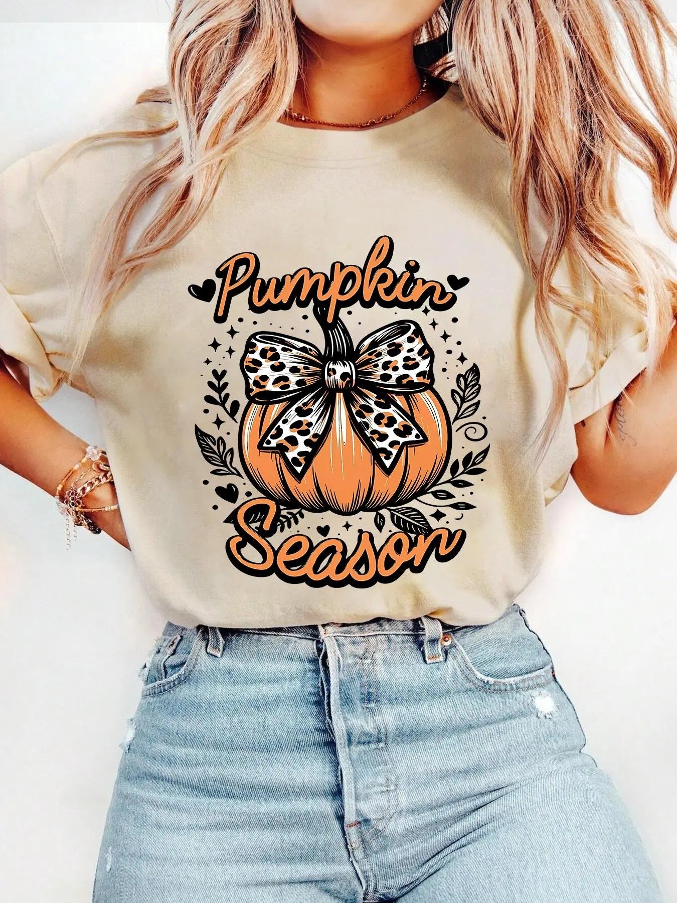 Women's Halloween Pumpkin & Letter Print Drop Shoulder Tee, Fashion Casual Crew Neck T-shirt for Daily Holiday Vacation...