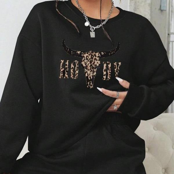 Women's Leopard Pattern Howdy Western Country Girl Crewneck Sweater, Country Music Southern Tee Gift for Her Hoodie,...